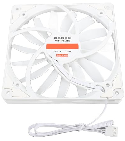 Generic Efficient 140mm 4 Pin PWM Case Fan with MFDB Bearing for Stable Cooling 1100RPM for Computer Cases (White)