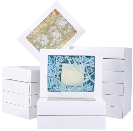 NBEADS 24 Stück Papierboxen Mit Fenster, Weiße Geschenkverpackungsboxen Mit Sichtbarem PVC-Fenster Für Hochzeitsgeschenke Seife Partys, 17.5x13.5x3.5cm