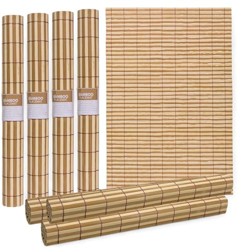 MIJOMA Bambus Platzmatten Set | 4 Stück 30x45cm | Platzdeckchen Tischsets | Robust, Pflegeleicht & Aufrollbar (Naturfarben-Braun)