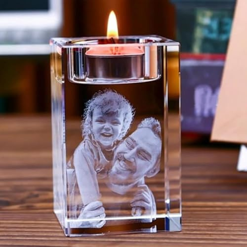 Personalisierte 3D-Foto-Glas-Kerze-Halter, Benutzerdefinierte Graviert Kristall-Kandelaber Mit Ihrem Text/Bild, Kerzenhalter Dekor Für Hochzeit, Jubiläum, Geburtstag, Dekoration Zu Hause(8CM)