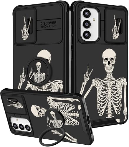 VincitoreModa for Samsung Galaxy S23 FE Case - [2in1] Women Cute Girls Skull Skeleton Phone Cover Ring Holder Stand Girly Cool Unique Fashion Slide Camera Cover Design for Samsung S23 FE Case 6.4