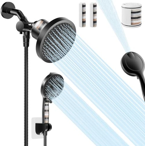 Shower Heads With Handheld Spray Combo,6 High Pressure Rain Shower Head with Filters,5 Handheld Filtered Shower Head,Black Dual Shower Head Set With 69 Stainless Steel Shower Hose