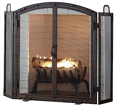 CCKUHN Kaminschirm Kaminschirm Wohnzimmer Kaminsims aus Metallgeflecht mit Tür Faltbare dreiteilige Feuerabtrennung Kaminfunkenschutz Moderner Kaminschirm