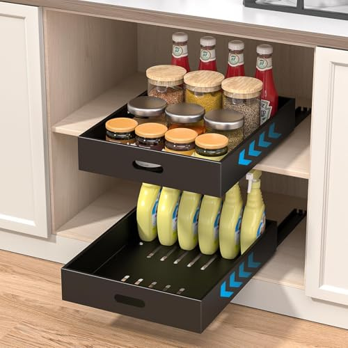 Diwoker Cassetto Telescopico, Ripiani per Cassetti Estraibili per Armadio da Cucina, Cassetto Scorrevole Estensibile Estraibile, Senza Bisogno di Trapano e Chiodi (Nero, 25x43x6cm)
