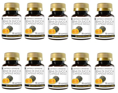 Semi di Zucca 700 Softgels | Perle con Olio Spremuto a Freddo titolato in Omega 3 Omega 6 e Omega 9, Acido Linoleico e Acido Oleico | 1 Softgel al giorno
