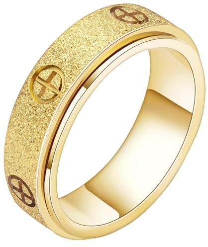 Dainty Gold Fidget Rings for Women: Stunning Fidget Toys & Fidget Spinners for Adults -18K Gold Plated Cross Rings, Love Ring & Eternity Band for Couples, Stainless Steel, No Gemstone
