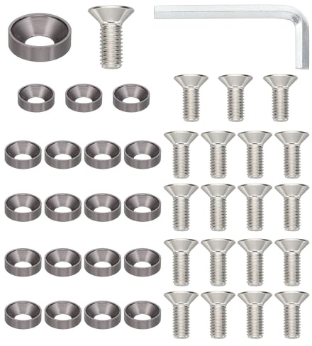 PATIKIL 20 Paare M8 Aluminium Unterlegscheiben und M8x20mm Stahl Schrauben mit Schlüssel, Senkkopf-unterlegscheiben fur Stoßstange Kotflügel, Motorraum Dress Up Kit, Grau