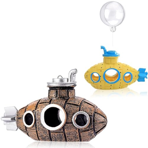 Lot de 2 décorations flottantes pour aquarium, petite décoration rétro pour aquarium sous-marin avec boules flottantes, accessoire d'aquarium en résine, jouet sûr pour poissons rouges, crevettes