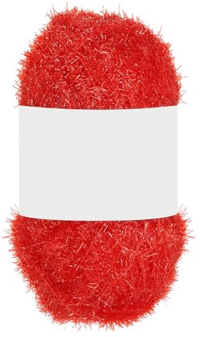 PATIKIL 1 Skeins 109 Yards Scrubbie Yarn, Sparkle Yarn Polyester Scrubbie Sparkle Red Heart Glass for Dishcloths Crocheting Knitting Blanket Rug Sweater Scarf Hat, Red