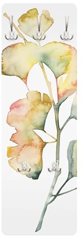 Wandgarderobe inkl. 5 Haken Blumen Floral platzsparendes Design - Made in Germany - Motiv Aquarell Flurgarderobe weiss schmal Garderobenpaneel 2292