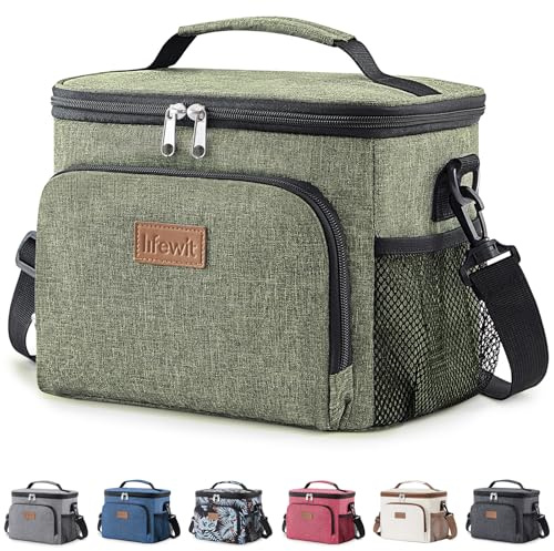 Lifewit Sac Isotherme Repas 9L, Glaciere Souple Isothermes pour Homme et Femme, Lunch Box Isotherm avec Portable Bandoulière, Sac Gamelle pour Travail, Pique Nique, Voyage, Vert Foncé