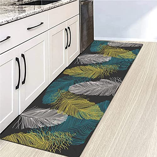 Tappeto passatoia extra lungo moderno per corridoio cucina scale con retro antiscivolo motivo piuma 100 x 600 cm
