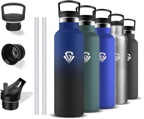 Trinkflasche Edelstahl- 0.5L- Thermosflasche, BPA-Frei, Wasserflasche mit Strohhalm, Doppelwandige Vakuumisolierte, Trinkflasche Auslaufsicher, Wasserflasche mit Filter, für Wandern, Camping, Schule
