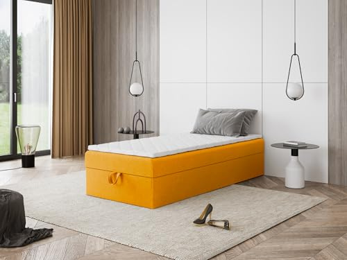 Godre Boxspringbett Mira Mini ohne Kopfteil mit Bettkasten – Einzelbett mit Taschenfederkern oder Bonellfederkern, Komfortbett, hohe Liegehöhe, Verschiedene Größen & Farben (90x170)