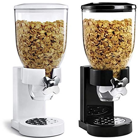Akozon Single Cereal Dispenser | Dry Food Storage Container for Oats, Candy, Nuts, Rice & More | Keeps Food & Easy to Use | Ideal for Home & Kitchen (White)