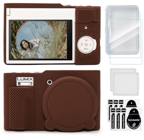 TYUANDOUER TZ99 Camera Case & LCD Screen Protector Accessories Kit, Soft Silicone Case for Panasonic Lumix DC-TZ99 Camera, Protective Body Cover for DC-TZ99 / ZS99 with Lens Cap - Dark Brown