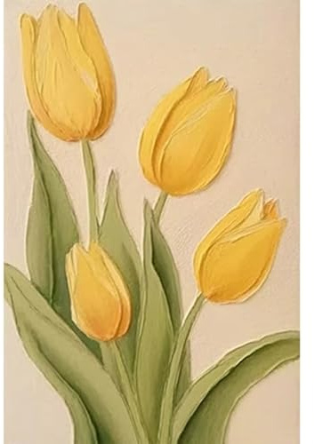 LCDIUDIU Grande Dipinto Ad Olio Su Tela, Moderno Astratto Giallo Con Texture Di Fiori Di Tulipano, Dipinto A Mano, Opera D'Arte Senza Cornice, Decorazione Da Parete Per Soggiorno, Camera Da Letto, U