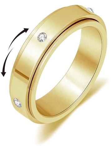 Senteria Anxiety Ring for Women Men Fidget Spinner Ring with Cubic Zircon Gold Stainless Steel Fidget Rings for Anxiety Women Men Gift 8#