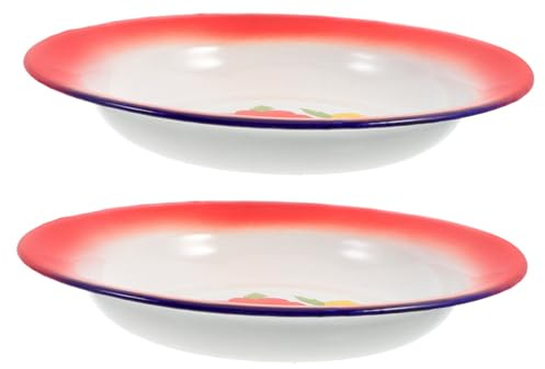 VALICLUD Enamel Dinner Plates Retro Style 2pcs Stable and Sturdy with Well Finished Edging Garden Plates for Serving Cakes and Kitchen Use