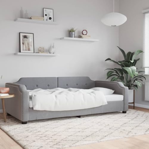 Qnhdfrt Tagesbett Hellgrau 100x200 cm 2 in 1 Schlafsofa mit Metall Massivholz Gestell für Gästezimmer Wohnbereich und Schlafzimmer