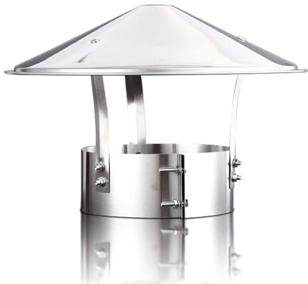 Comignolo Cinese Antivento Terminale Canna Fumaria Acciaio Inox Cappello Uscita Fumi Antipioggia Base Tonda Per Stufa O Camino, Camino Terminale Canna Fumaria 200mm(304 material,90 mm(3.5 in))