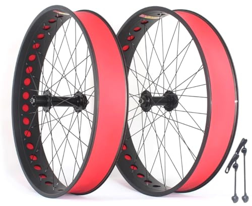 QHYRZE 26 X 4,0-4,9'' Ruota Anteriore Posteriore Fat Bike Set di Ruote Ebike Neve Bici Cerchio Doppio Strato 36H Mozzo Freno A Disco Sgancio Rapido 135mm/190mm per Cassetta 7-12s(A Pair)