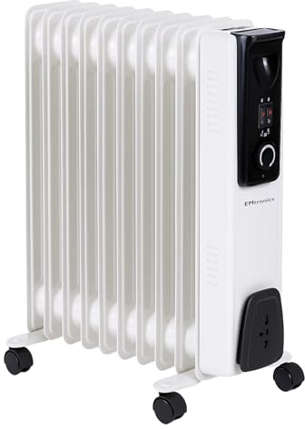 EMtronics EMOFR11WH 2500W/2.5KW 11 Fin Portable Electric Oil Filled Heater Radiator with Adjustable Thermostat and 3 Heat Settings for 20 sqm Room - White