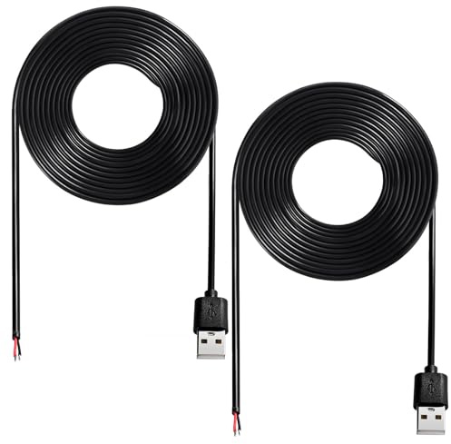 MejaRizon 2 Stück USB-A Stecker, Pigtail offenes Ende Stromkabel 5V 3A 200cm 2m 2-poliger Draht DIY Pigtail-Kabel, für USB Geräte Installed oder DIY Replace Repair Cable
