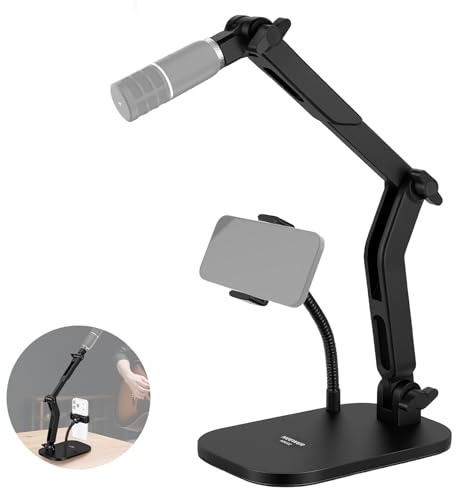 NEEWER Microphone Stand, Tisch Mikrofonständer mit Handyhalterung flexiblem Arm, verstellbare Mikrofon Halterung mit 1/4 auf 5/8 Schraubadapter kompatibel mit Blue Yeti Razer Seiren Mini, max. 1,5kg