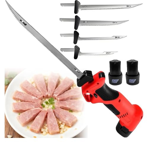 Pink Beryl Couteau électrique pro butcher - couteau alternatif sans fil pour filets de poisson, scie et viande, 2 piles 2000 mah, pour écailles de poisson, viande et petits os