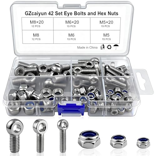 GZcaiyun Juego de 42 pernos giratorios y tuercas hexagonales, M5/M6/M8 × 20 mm, perno de ojo de acero inoxidable 304 para fabricación de automóviles, tubos con caja