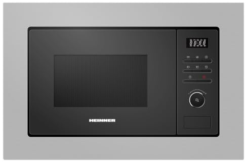HEINNER HMW-MD20BISS Einbau-Mikrowelle, 20 L, 800 W Mikrowelle + 1000 W Grill, 8 Automatikprogramme, LED-Display, Timer & Auftaufunktion, Inox Schwarz, 5 Jahre Garantie