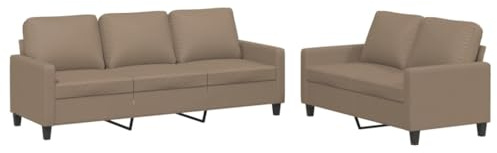 Tomostar Ensemble de Canapé Salon, Canapés 3 Places et 2 Places 2 pcs avec Coussins Cappuccino Similicuir