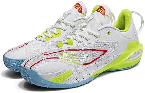 Unisex basketskor Andningsbara Rebound Halkfria Slitstarka Stötdämpande Moderna Sportstövlar Skor för promenader(White yellow,41 EU)