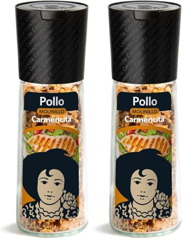 Carmencita Molinillo Sazonador Pollo, Sin Gluten, Molinillo de Cristal con Molienda Regulable, 66 g (Paquete de 2)