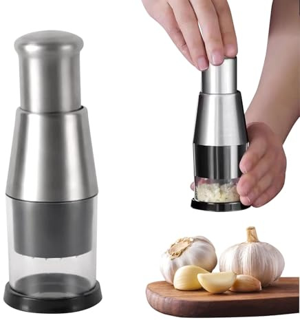 Manual Food Chopper, Compact Mini Dicer Stainless Steel Pressed Garlic Chopper, Manual Handheld Garlic Crusher Press for Mincing Chopper Potato, Slicing Peppers and Onions, Labor Saving