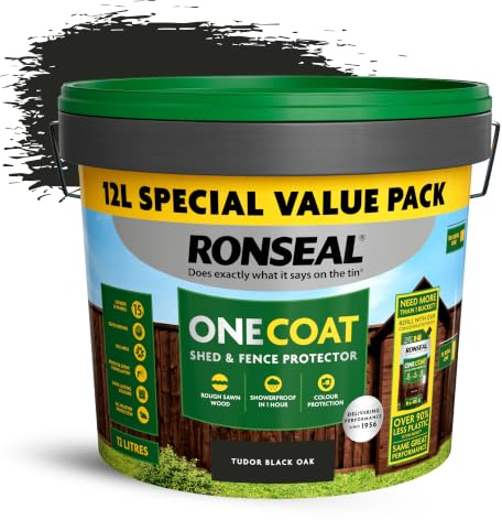 SAVING HUB 12L One Coat Fence Shed Exterior Wood Paint - Fast Drying Waterproof Coating Weather Resistant - Matte Finish Garden Wood Protection for Fencing, Decking (Tudor Black Oak, 12 Liter 1x)