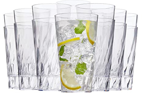 US Acrylic Palmetto [Set of 16] 20 ounce Plastic Stackable Water Tumblers in Clear, Lightweight Value Set of Drinking Cups, Reusable, BPA-free, Made in the USA, Top-rack Dishwasher Safe