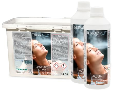 Thermal Bath SET Ossigeno Attivo past 20gr 1,2 KG + 2pz Aqua Sea Breeze 1Lt | Ossigeno Attivo in Pastiglie da 20gr e Acqua Termale con Sali Minerali, aroma Brezza Marina, per Piscina e Spa Idromassaggio