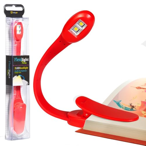 Thinking Gifts Flexilight Xtra, LED 2-in-1 Book Light & Bookmark - Red | Inkl. 2 Batterien, Buchlicht zum Anklemmen, 2-in-1 Leselicht & Lesezeichen, klein mit sanftem Licht