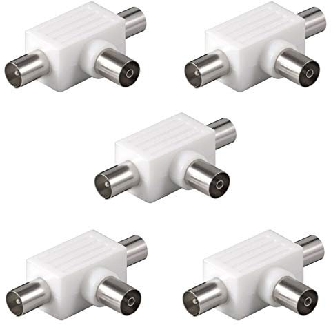 5 Stück Koax T-Adapter Koaxial Antennenverteiler 2X Stecker > 1x Kupplung IEC TV SAT