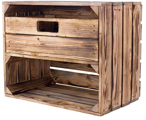 Sparpaket geflammte/flambierte Holzkiste mit Schublade und 50cm x 40cm x 30cm Fach Holzregal Holzkiste Kiste(9er set)