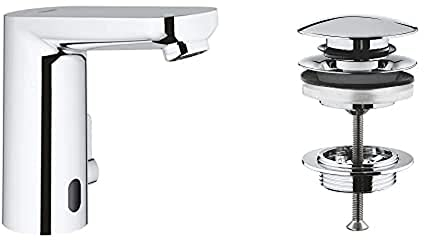 GROHE Eurosmart Cosmopolitan E Bundle | Infrarot - Waschtischarmatur + Ablaufgarnitur mit Klickverschluss