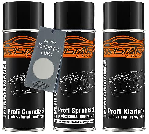 TRISTARcolor Autolack Spraydosen Set für VW/Volkswagen L0K1 Oryxweiss Perl/Oryx White Perl Grundlack Basislack Klarlack Sprühdose 400ml