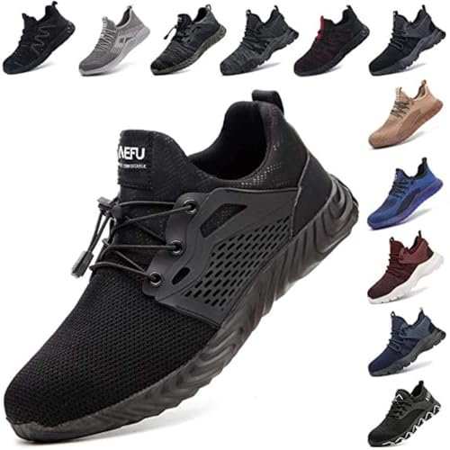 Safety Shoes for Men Steel Toe Cap Trainers Womens Lightweight Work Boots Mesh Breathable Construction Industrial Sneakers Black Blue Grey Green Pink Size 3.5-13 UK Black 10 UK (45 EU)