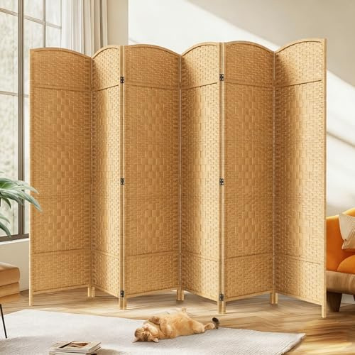 JOSTYLE Room Divider 6ft. Tall Extra Room Partitions and Dividers, 6-Panel Folding Privacy Screens with Diamond Double-Weave, Freestanding Wall Divider for Room Separation, Yellow, 70.9 H x 119 W