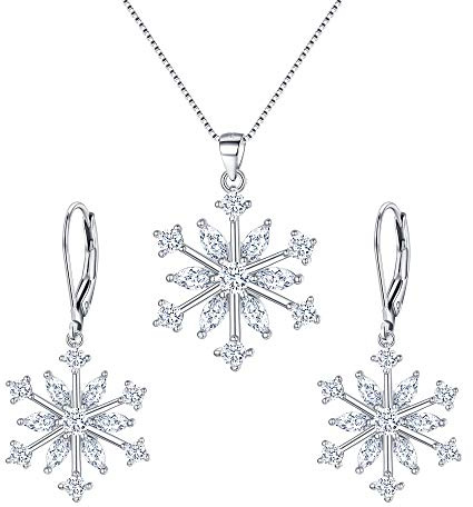 EVER FAITH Schneeflocke Schmuckset Sterling Silber Zirkon Winter Snow Weihnachten Halskette und Leverback Ohrringe Set