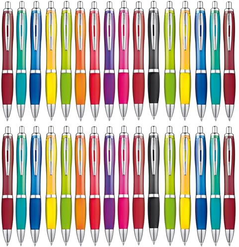 Libetui 50 Kugelschreiber Blauschreibend - bunte Kulis Set | Druckkugelschreiber mit blauer Tinte, Großraummine, ergonomischer Griffzone & Clip, für Büro, Schule, Events