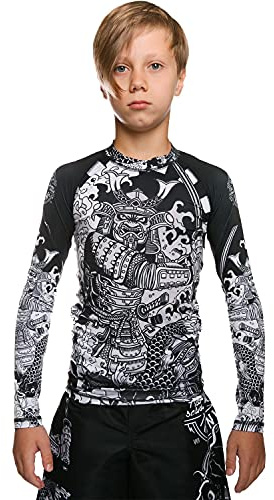 Hardcore Training Kids Rash Guard Camiseta de Compresión para Niños Unisex Manga Larga Artes Marciales BJJ Fitness Boxeo Ropa Deportiva