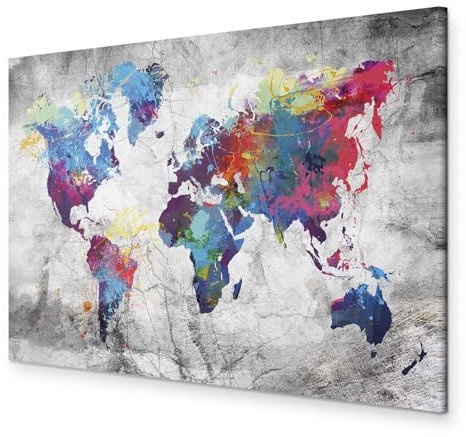B&D XXL - Akustikbild Bilder Akustikschaum Hochleistungsschallabsorber Schallschutz Leinwand 1 tlg Wandbild Raumakustik Schalldämmung Weltkarte Kontinente Welt Karte k-A-0179-b-d
